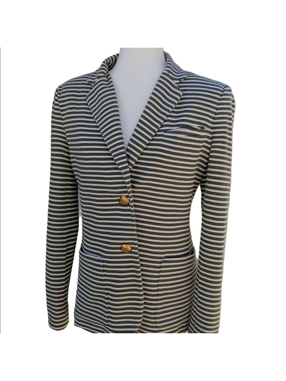 LAUREN Ralph Lauren Olive & Cream Striped Women's Blazer size Medium - Picture 10 of 17